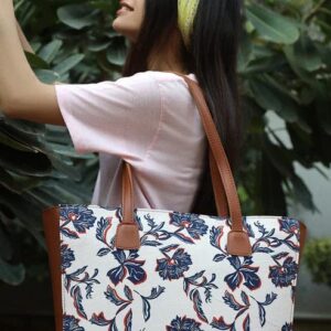 SIDE REXINE CANVAS TOTE 47